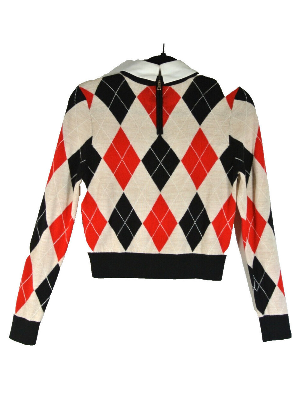NEW,  Alice + Olivia Carolann Collared Cropped Argyle Sweater Sz S/P #S7710 - Picture 3 of 6